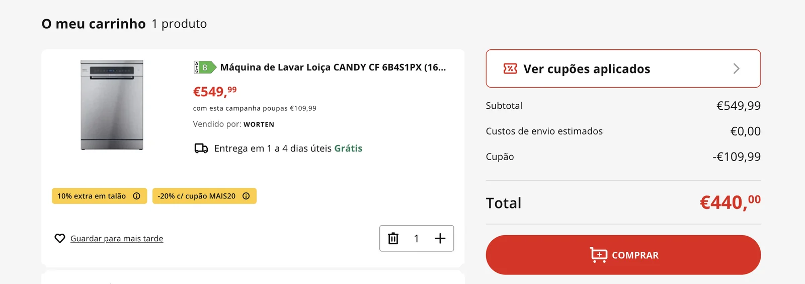 Máquina de lavar loiça Candy CF 6B4S1PX (16 conjuntos, 60 cm)